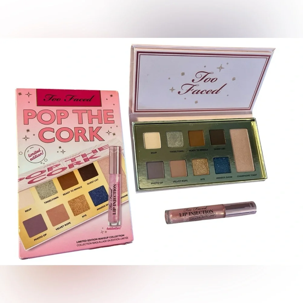 HP Too Faced Pop The Cork Eyeshadow Palette & Lip Injection - Pink New with Tags